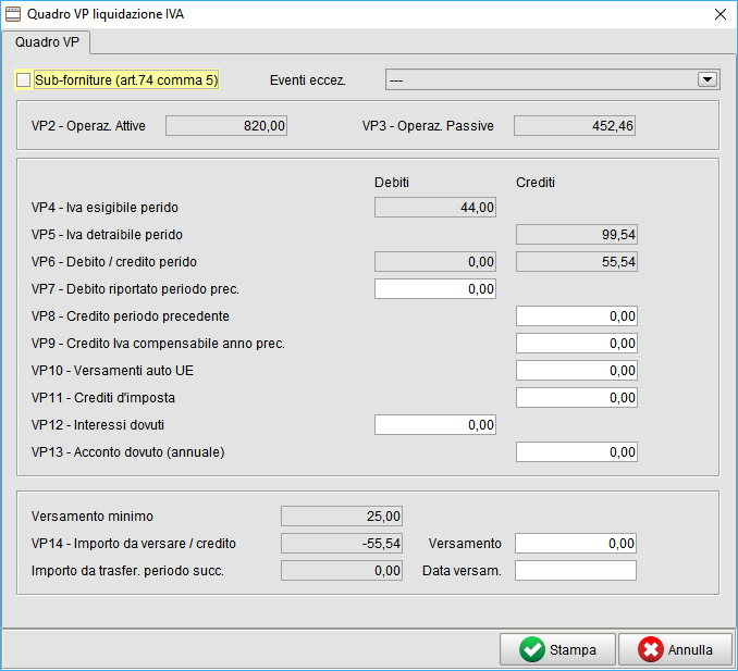 Quadro VP liquidazione periodica - gestionale Atlantis Evo