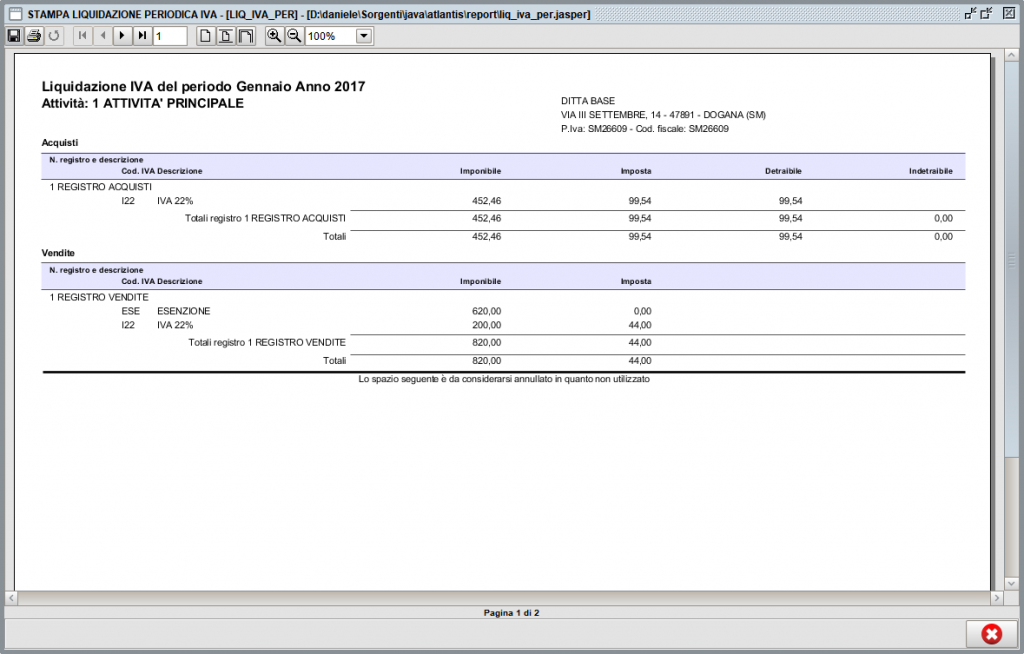 Stampa liquidazione IVA periodica - gestionale Atlantis Evo