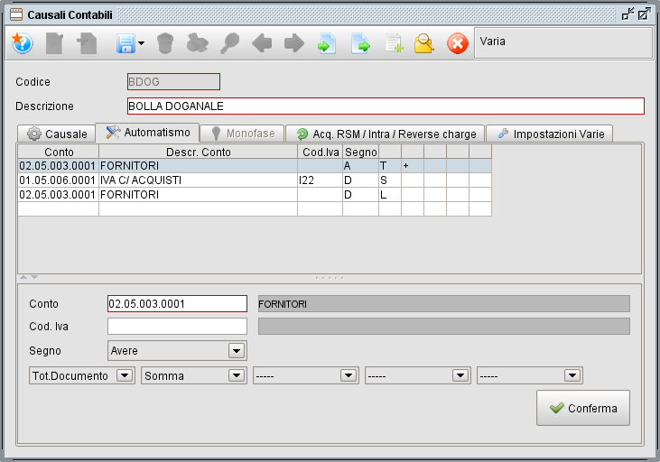 caus bolla dogana 2 » Manuale Software gestionale Atlantis Evo Causale acquisto bolla doganale 2 - gestionale Atlantis Evo