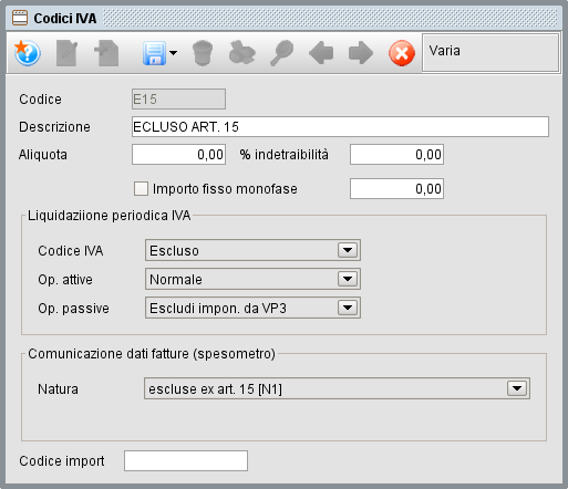 Codici IVA spesometro - gestionale Atlantis Evo