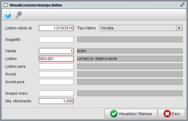visualizazione e stampa listini con il software gestionale Atlantis Evo