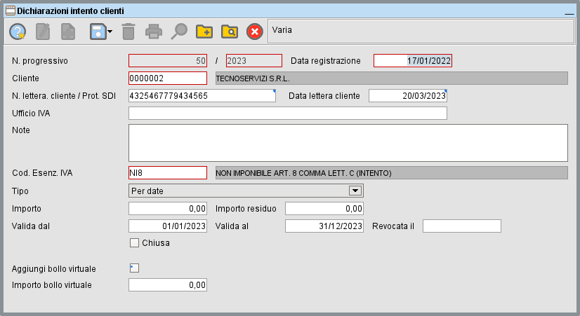 immagine » Manuale Software gestionale Atlantis Evo Dichiarazioni intento clienti