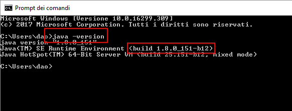 verificare versione java Windows 2