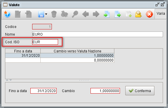 Valute per fattura elettronica