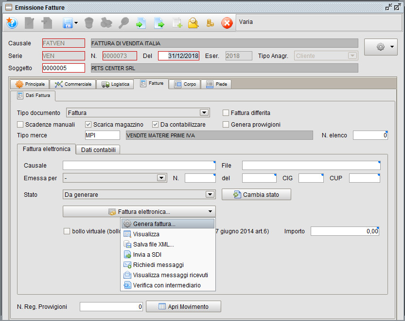 fattura - generazione fattura elettronica programma gestionale Atlantis Evo