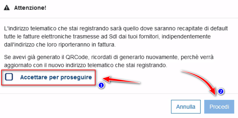 Conferma selezione codice destinatario - Gestionale Atlantis Evo