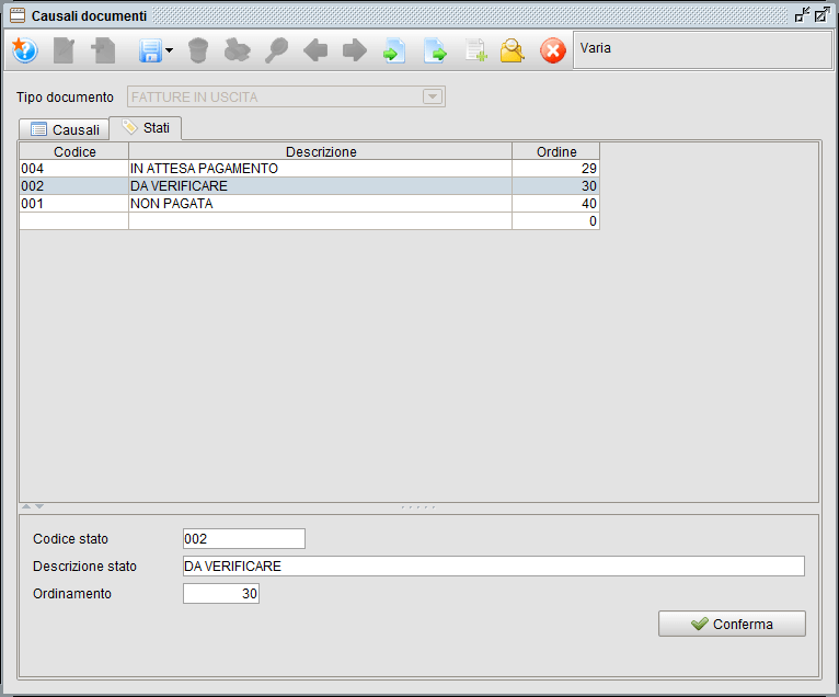 Causali documenti, scheda principale - gestionale Atlantis Evo