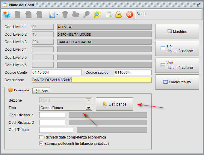 Impostazioni conto banca | Gestionale Atlantis Evo