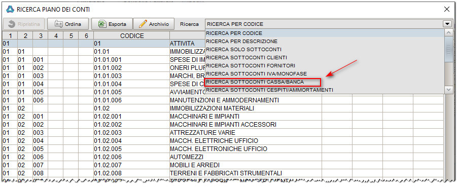 Ricerca conto banca | Gestionale Atlantis Evo