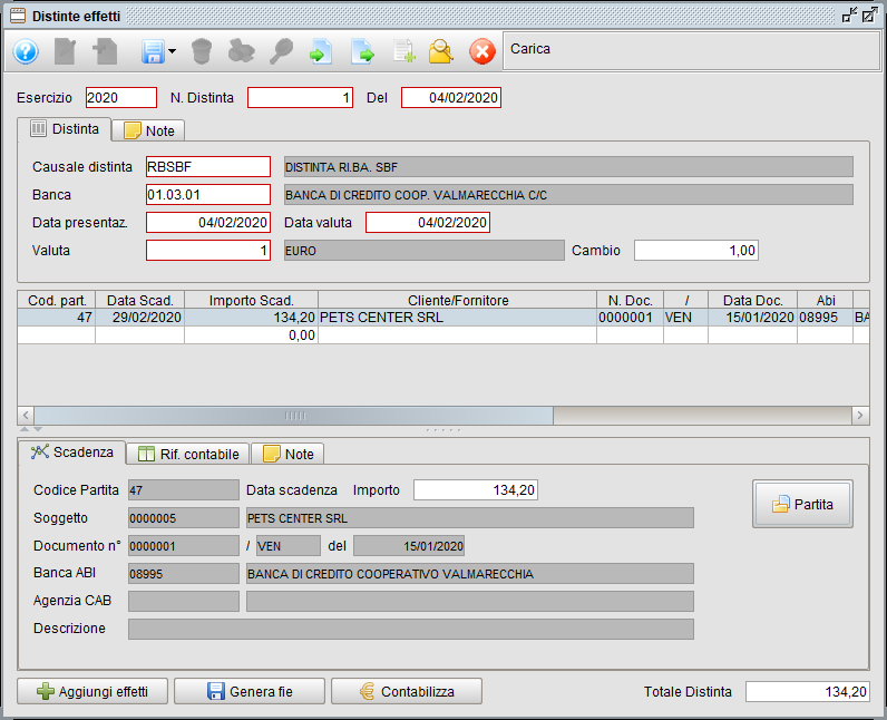Distinta effetti | Software gestionale Atlantis Evo