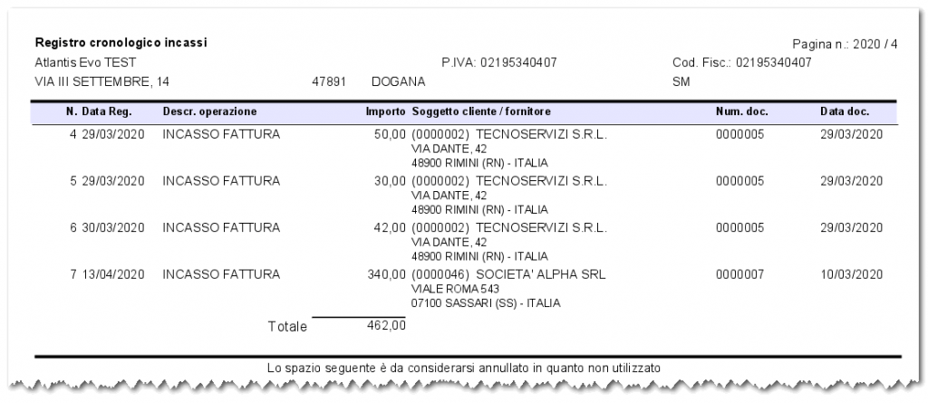 esempio registro cassa » Manuale Software gestionale Atlantis Evo Esempio stampa registro incassi / pagamenti regime per cassa - Software gestionale Atlantis Evo