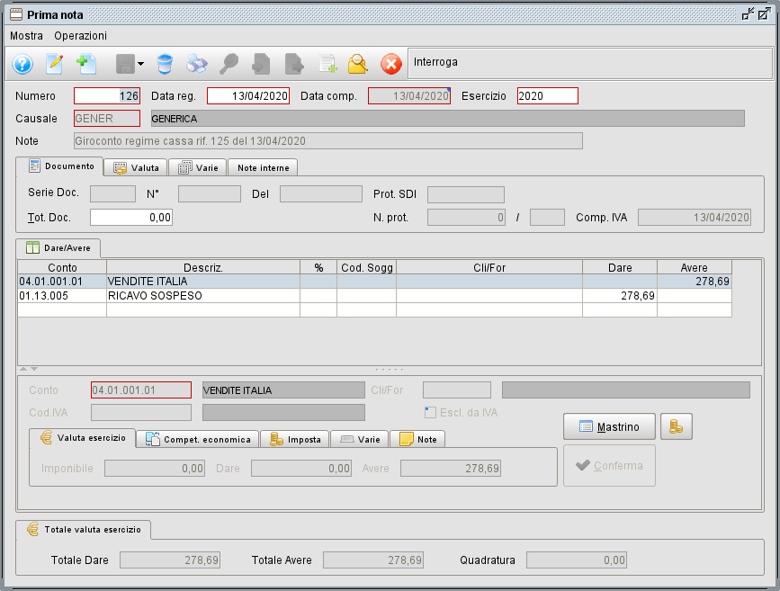 giro cassa » Manuale Software gestionale Atlantis Evo Esempio giroconto regime per cassa - Software gestionale Atlantis Evo