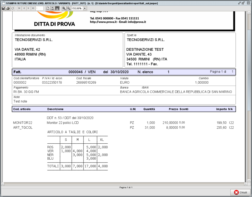 Griglia varianti | software gestionale Atlantis Evo