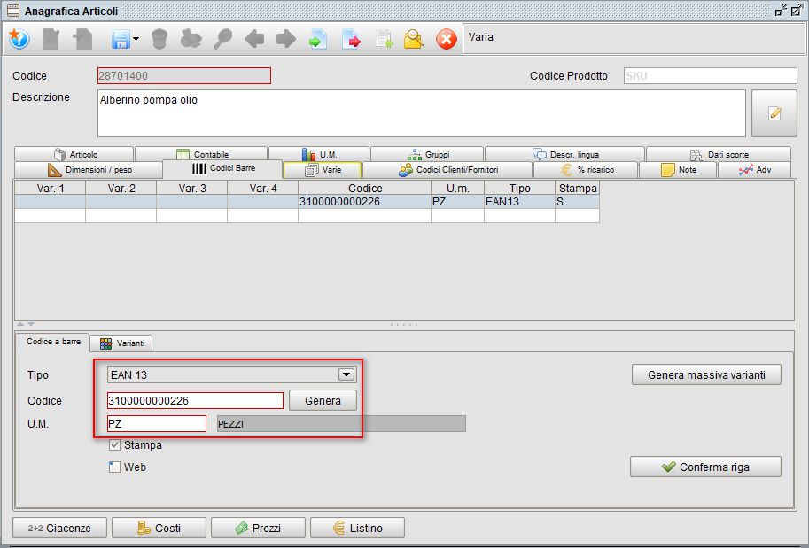 Anagrafica articoli - codici a barre | Modulo Magazzino Atlantis Evo