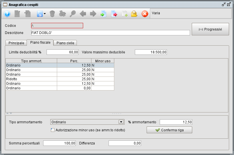 anag 2 » Manuale Software gestionale Atlantis Evo Gestione cespiti - Anagrafica cespiti - piano ammortamento fiscale