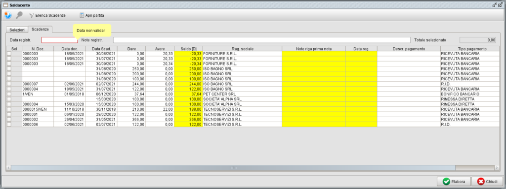 Saldaconto scadenze - scadenze