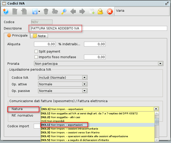 Codice Natura IVA » Manuale Software gestionale Atlantis Evo