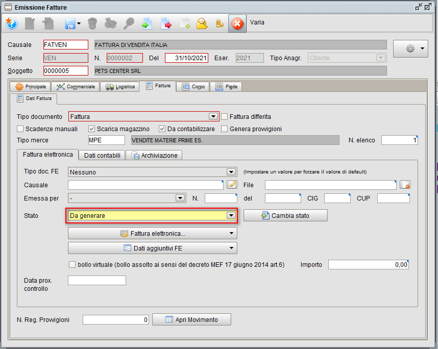 Fattura elettr.1 da generare » Manuale Software gestionale Atlantis Evo