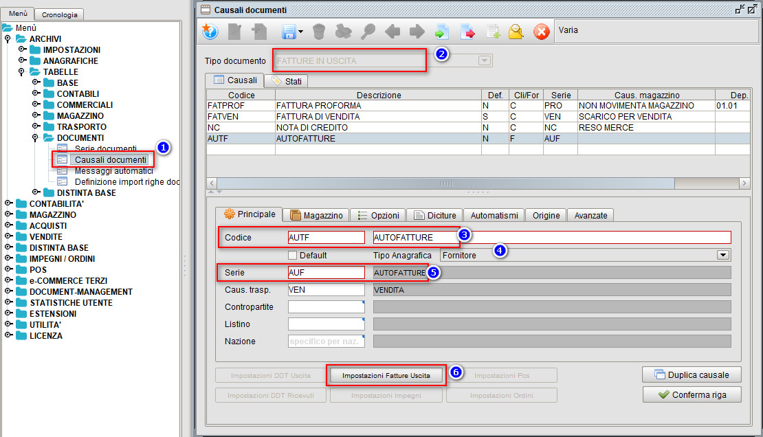 Autofattura causale documento | Programma gestionale Atlantis Evo