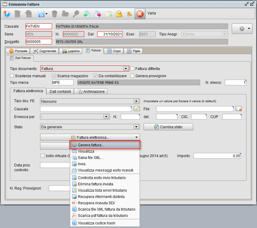 Fattura elettr.2 genera fattura » Manuale Software gestionale Atlantis Evo