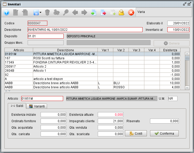 Gestione inventario