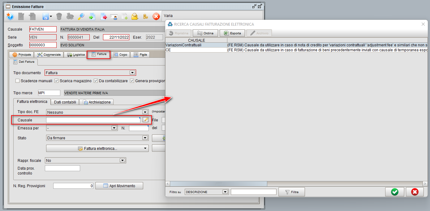 Causale VariazioneContrattuale