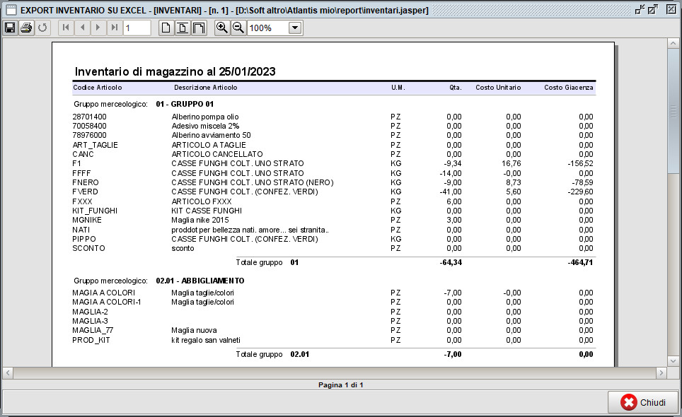 Esempio stampa inventario con il gestionale Atlantis Evo