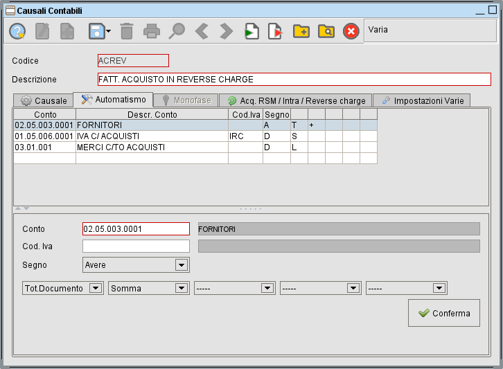 Causale contabile reverse charge automatismi » Manuale Software gestionale Atlantis Evo Causale contabile reverse charge automatismi » Manuale Software gestionale Atlantis Evo