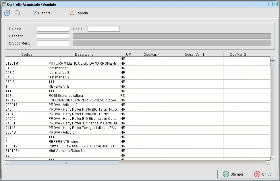Controllo acquistato / venduti - Software gestionale Atlantis Evo