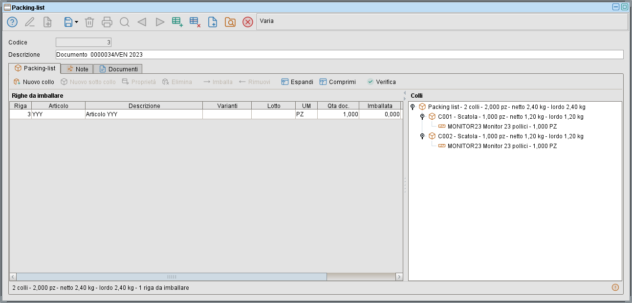 packing list » Manuale Software gestionale Atlantis Evo Schermata gestione packing-list