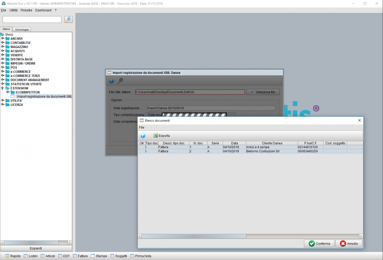 Programma gestionale per Mac e Windows Funzione Importazione fatture da Danea Easyfatt nel modulo Contabilità Atlantis Evo