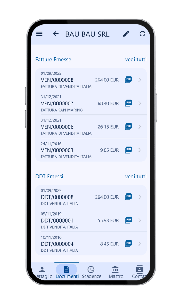 Elenco fatture cliente app Atlantis Evo